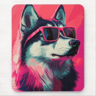 Tapis De Souris Chien husky sibérien cool avec des lunettes de sol