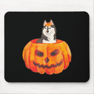 Tapis De Souris Chien Husky Sibérien Noir Joyeux Halloween Citroui