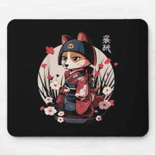 Tapis De Souris Chien japonais Samurai Tattoo Kawaii Ninja Chien