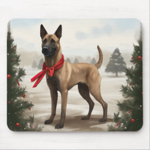 Tapis De Souris Chien Malinois Belge dans la neige Noël