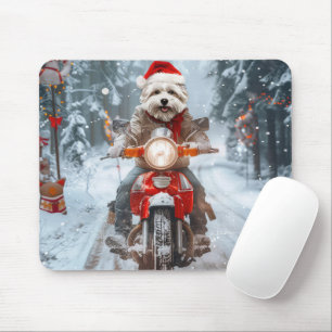 Tapis De Souris Chien maltais faisant du moto Noël
