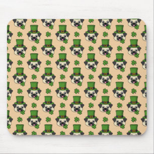 Tapis De Souris Chien mignon avec Casquette et Shamrock St Patrick