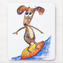 Tapis De Souris Chien mignon Whimsical sur Surboard