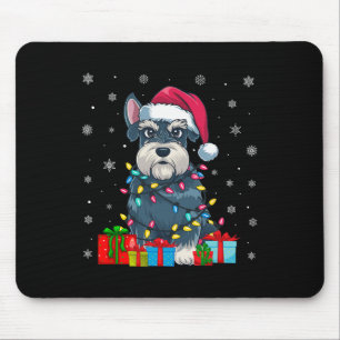 Tapis De Souris Chien Moche Noël Éclairage Santa Hat Schnauzer Chi