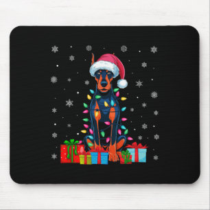Tapis De Souris Chien Moche Noël éclaire Père Noël Doberman Pinsch