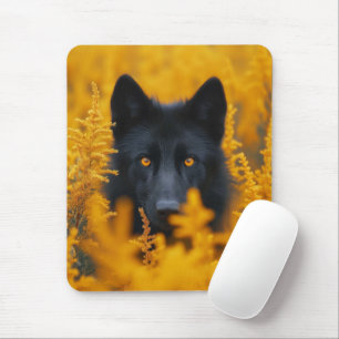 Tapis De Souris Chien noir aux yeux d'or étonnants