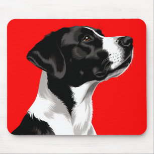 Tapis De Souris Chien noir et blanc sur fond rouge audacieux