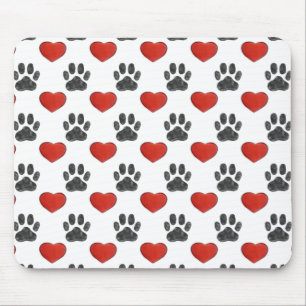 Tapis De Souris Chien Paws Et Coeurs Rouges Peinture Motif