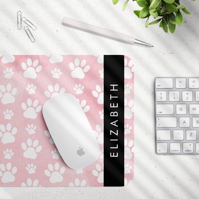 Tapis De Souris Chien Paws, White Paws, Aquarelles roses, Votre No (Créateur téléchargé)