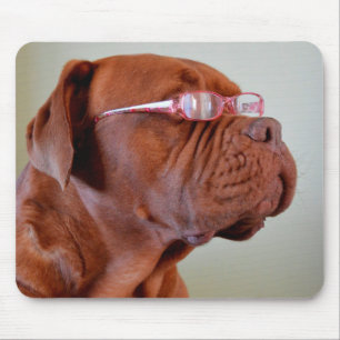 Tapis De Souris Chien portant des lunettes roses