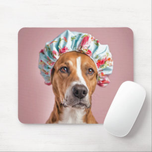 Tapis De Souris Chien portant un Casquette de douche