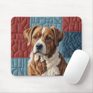 Tapis De Souris Chien Quilé sur Motif Patchwork