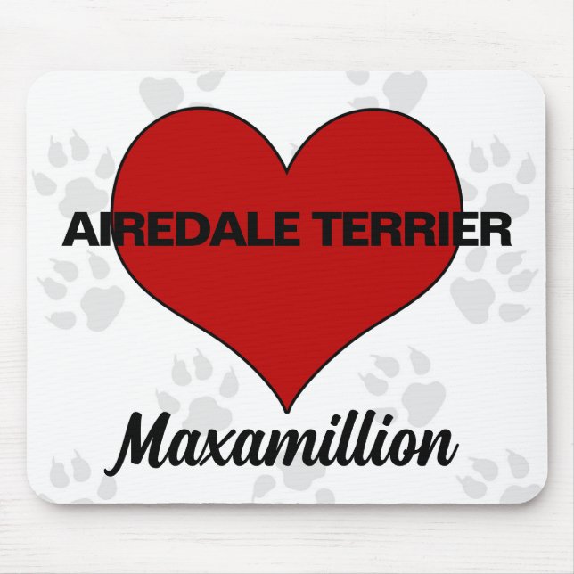 Tapis De Souris Chien race Coeur rouge avec nom (Devant)