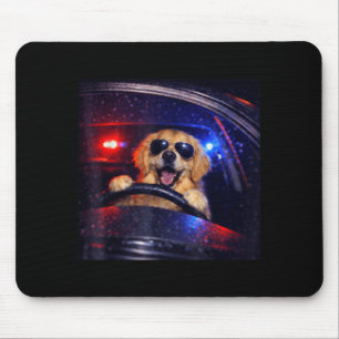 Tapis De Souris Chien Retriever Doré Policier Drôle Conduisant une