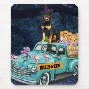 Tapis De Souris Chien Rottweiler Halloween Camion Nuit Effrayante