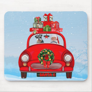 Tapis De Souris Chien schnauzer en voiture avec le Père Noël