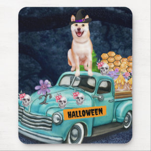 Tapis De Souris Chien Shiba Inu Camion Halloween Nuit Effrayante