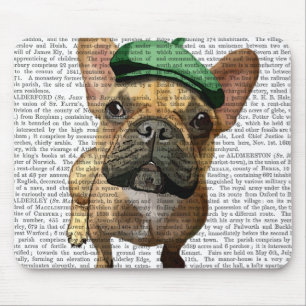 Tapis De Souris Chien-taureau français Brown avec Casquette vert 2