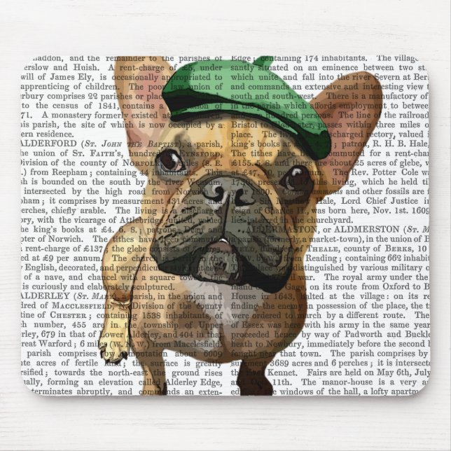 Tapis De Souris Chien-taureau français Brown avec Casquette vert 2 (Devant)