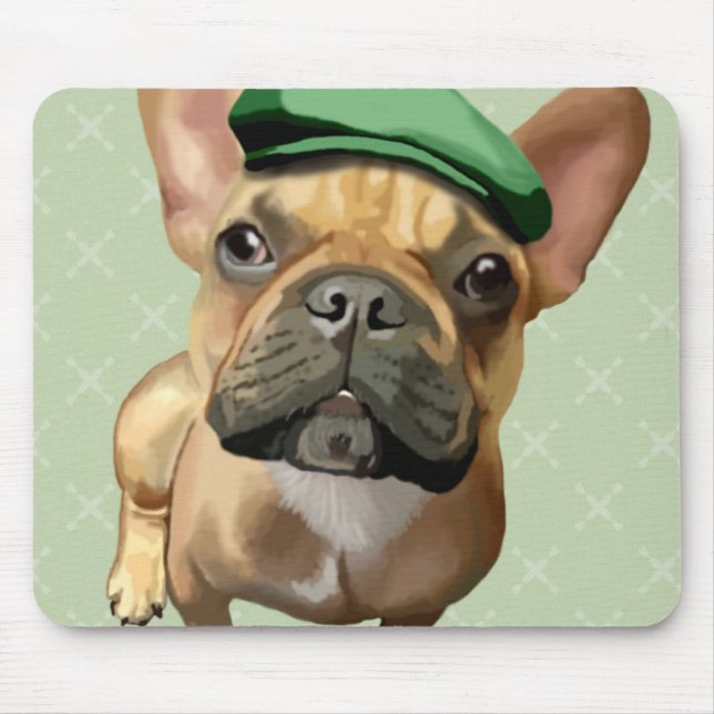 Tapis De Souris Chien-taureaux français Brown avec Casquette vert (Devant)