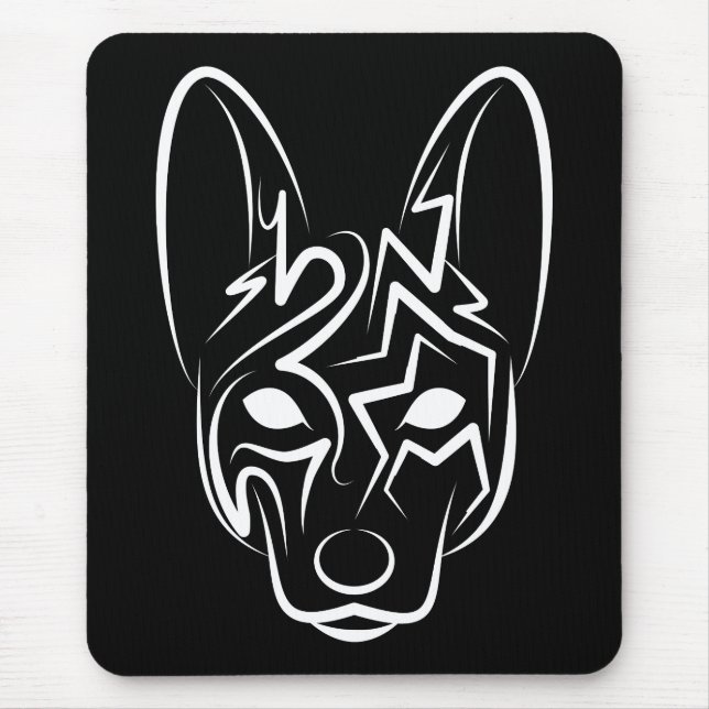 Tapis De Souris Chien tribal noir et blanc (Devant)