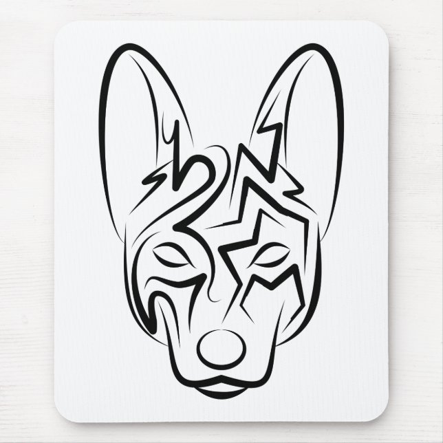 Tapis De Souris Chien tribal noir et blanc (Devant)