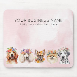 Tapis De Souris Chiens adorables avec couronne de fleurs, aquarell