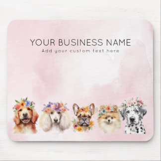 Tapis De Souris Chiens adorables avec couronne de fleurs, aquarell