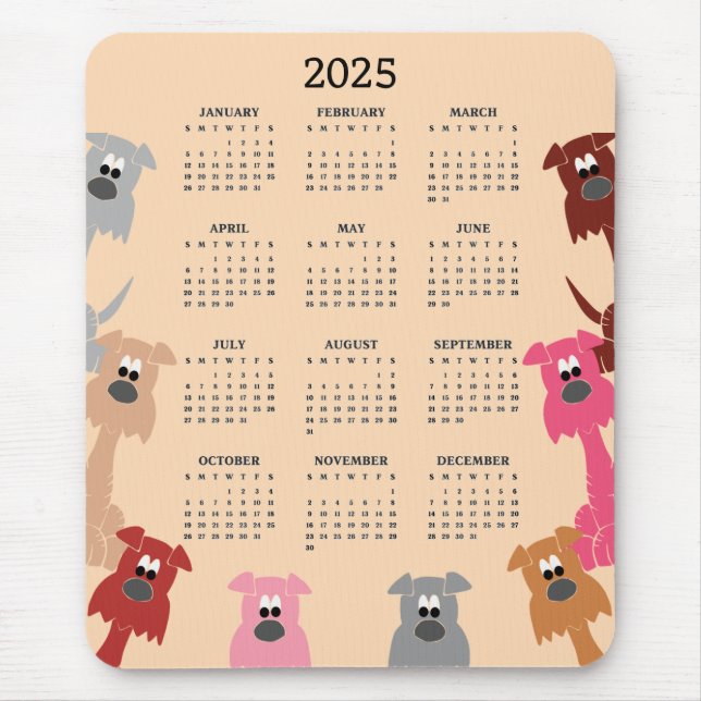 Tapis De Souris Chiens colorés 2025 Calendrier Mousepad (Devant)