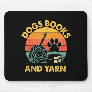 Tapis De Souris Chiens livres et fil à crocheter drôle rétro