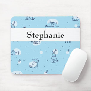 Tapis De Souris Chiens mignons Bleu Croquis Animaux personnalisés
