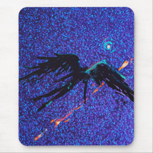 Tapis De Souris Chiffre à ailes foncées volant à travers l'espace