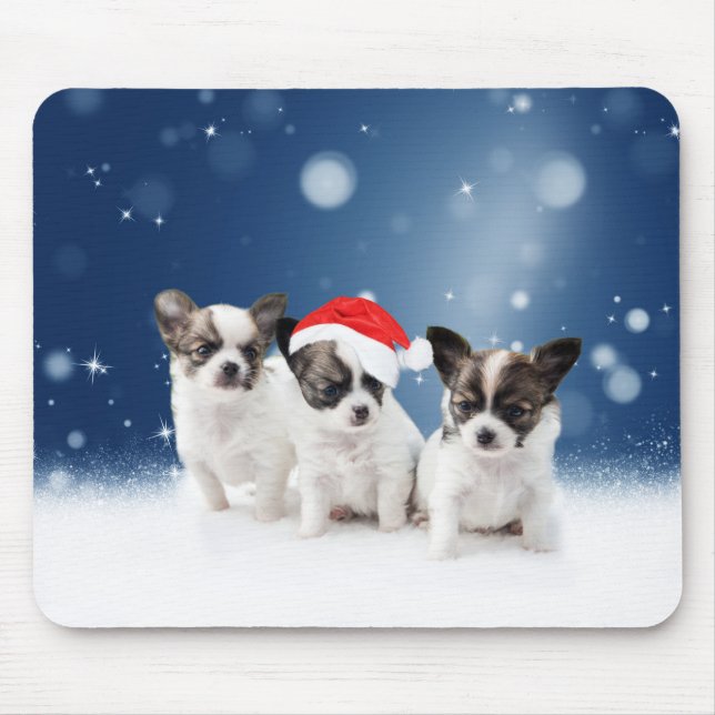 Tapis De Souris Chihuahua Chiuppies mignonnes avec Noël du Père No (Devant)