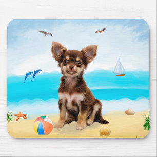 Tapis De Souris Chihuahua Dog sur la plage