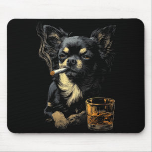 Tapis De Souris Chihuahua Fumant Une Cigarette Amateur De Whisky C