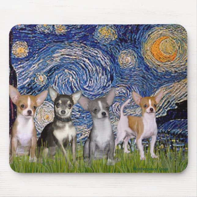 Tapis De Souris Chihuahuas (quatre) - Nuit étoilée (Devant)