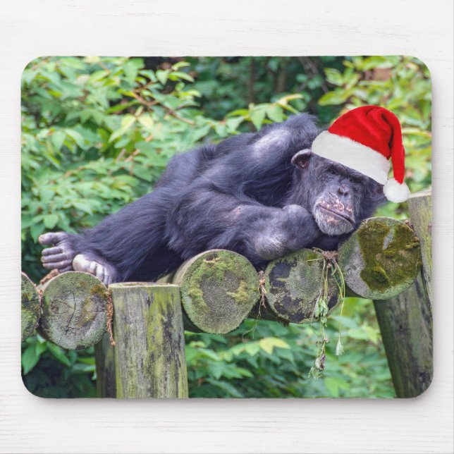 Tapis De Souris Chimpanzé de Noël avec chapeau de Père Noël (Devant)