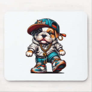 Tapis De Souris Chiot Bouledogue Mignon Vêtements de Rue Chien Sty
