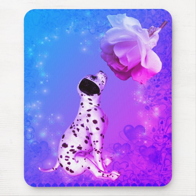 Tapis De Souris Chiot dalmate Et Rose Blanche (Devant)