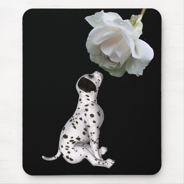 Tapis De Souris Chiot dalmate Et Rose Blanche (Devant)