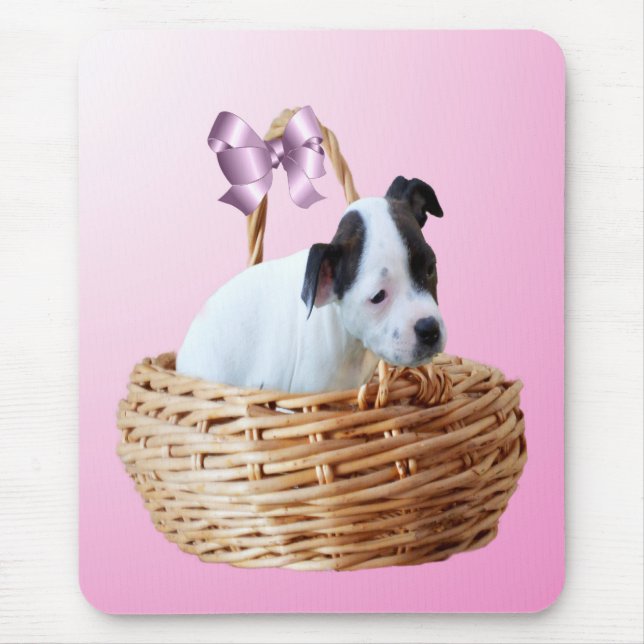 Tapis De Souris Chiot Du Staffordshire Dans Un Panier,   (Devant)