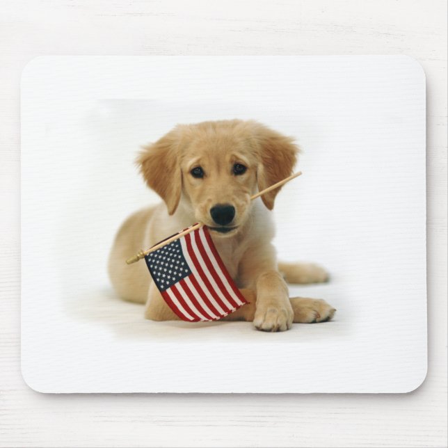 Tapis De Souris Chiot et drapeau de golden retriever (Devant)