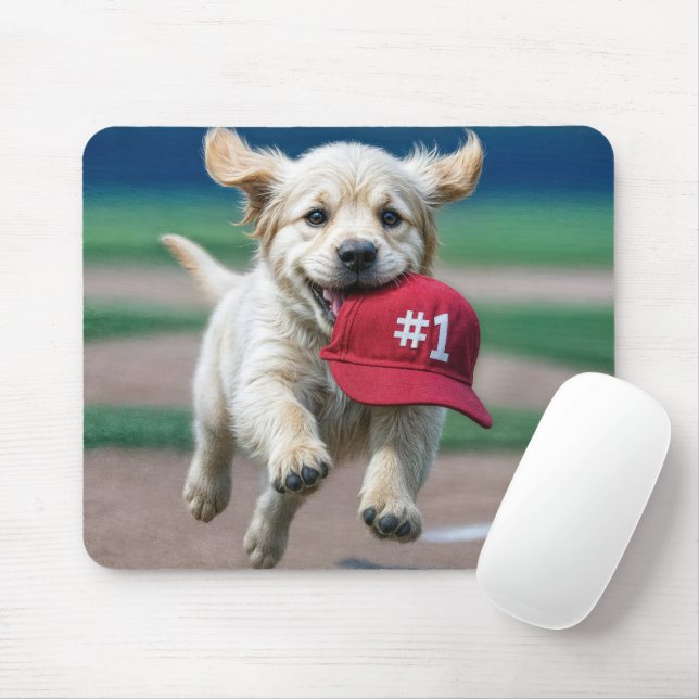 Tapis De Souris Chiot Golden Retriever avec #1 Casquette Red Baseb (Avec souris)