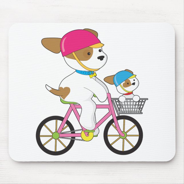 Tapis De Souris Chiot mignon sur le vélo (Devant)