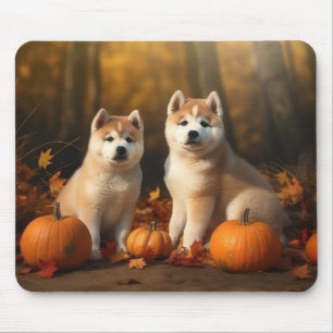 Tapis De Souris Chiots Akita Automne Délice Citrouille