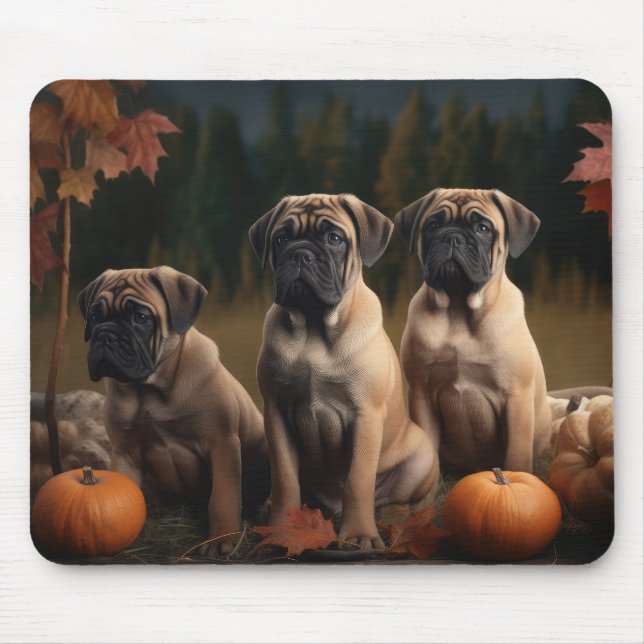 Tapis De Souris Chiots Bullmastiff Délice d'Automne Citrouille (Devant)