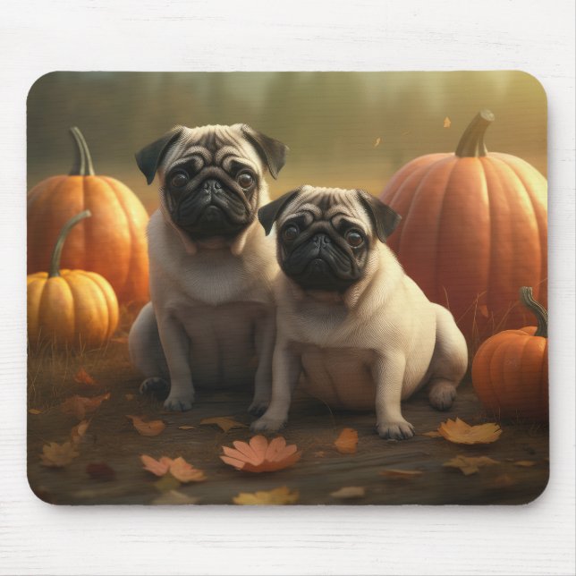 Tapis De Souris Chiots Carlin Délice d'Automne Citrouille (Devant)