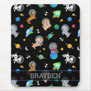 Tapis De Souris Chiots Dans L'espace Aquarelle Chiens Astronautes