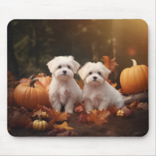 Tapis De Souris Chiots Maltais Automne Delight Pumpkin