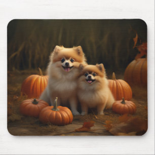 Tapis De Souris Chiots Poméranie Joie d'Automne Citrouille